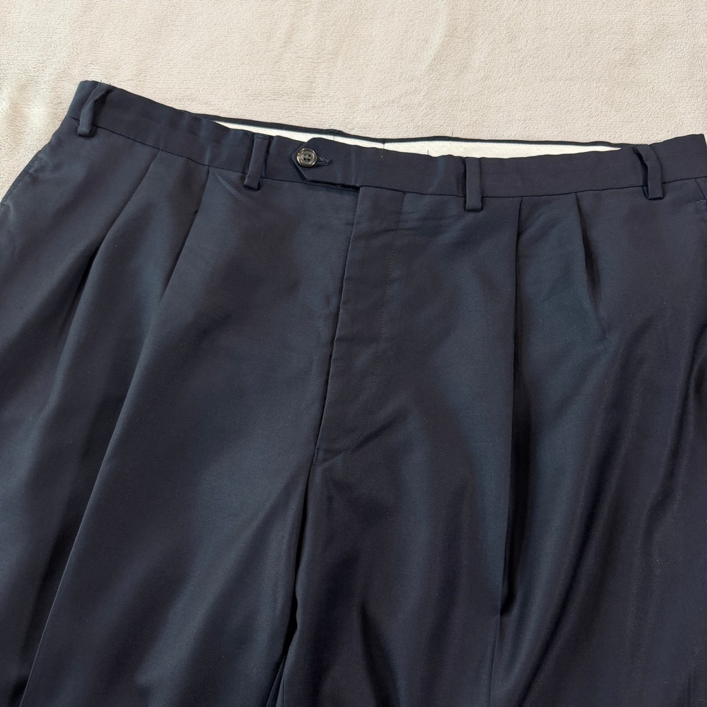 Lauren Ralph Lauren Mens 40x30 Navy Blue 120s Wool Cashmere Pleated Cuffed Pants - Picture 4 of 13